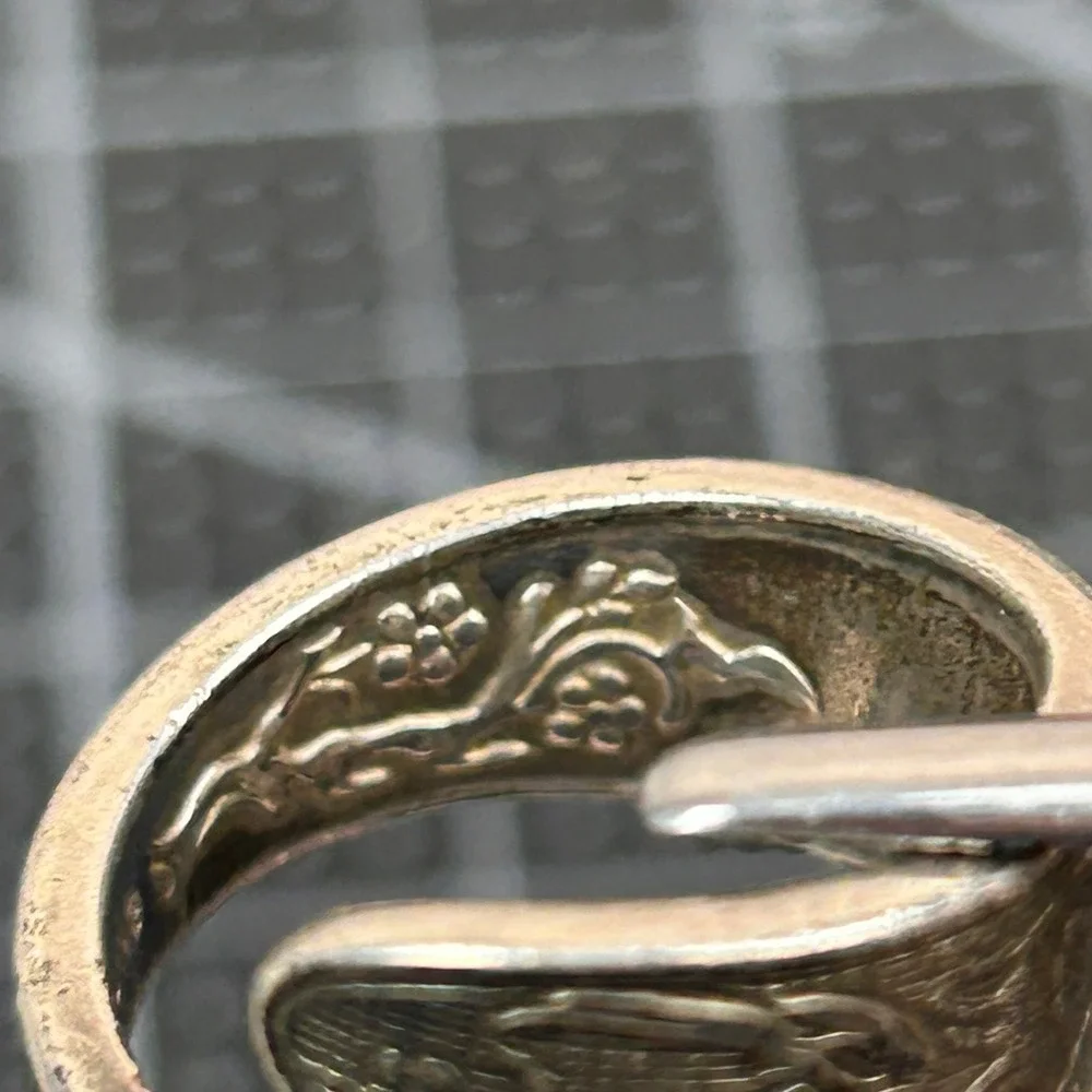 Reed & Barton Sterling Silver Spoon Ring Crane Heron Floral Bypass Size 7.25‎